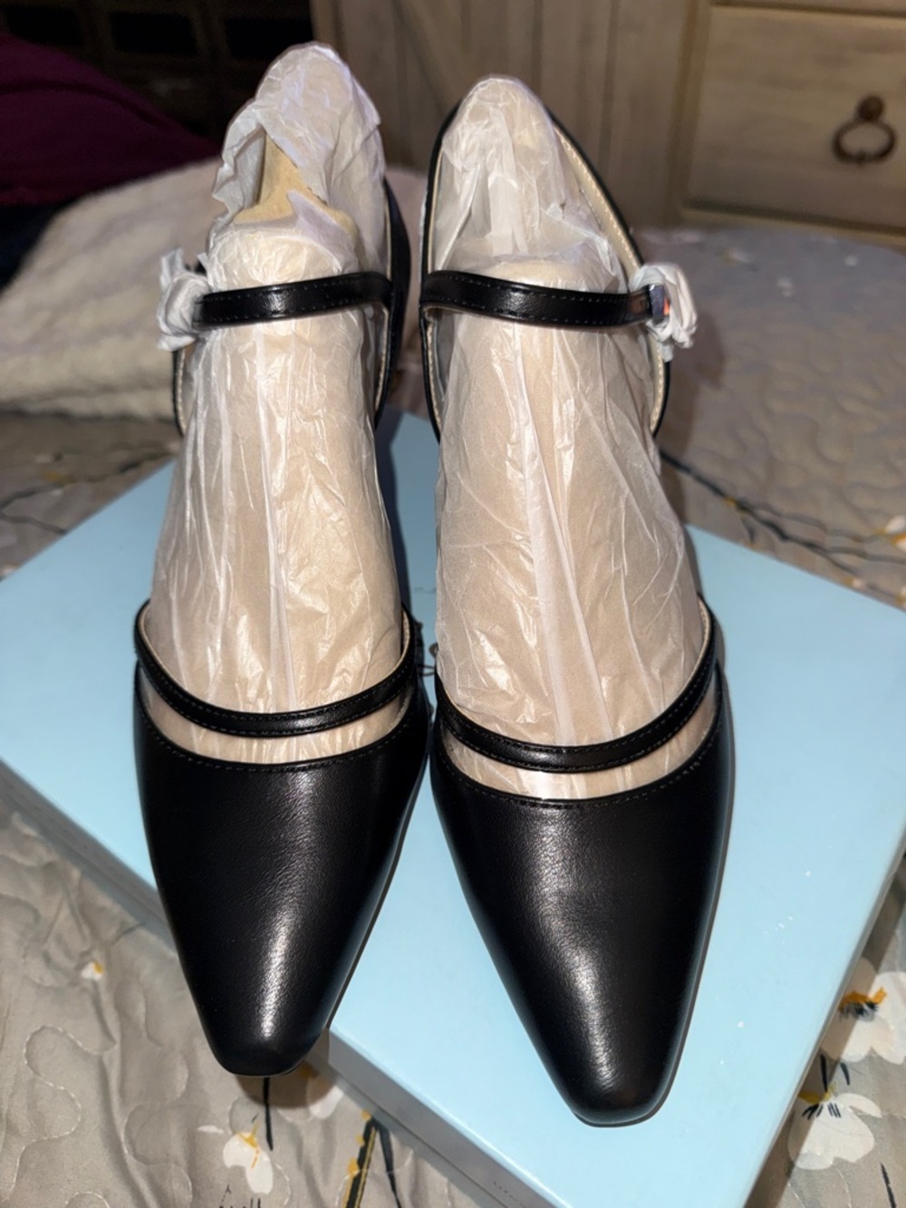 LifeStride Black Double-Strap Pointed Toe Heels